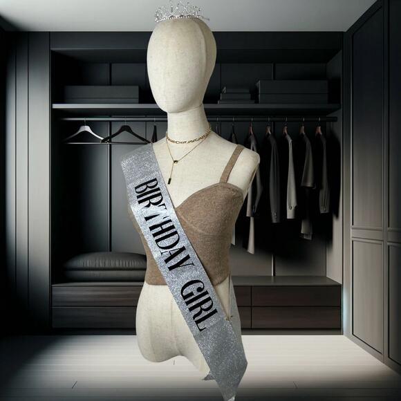 Sliver Birthday Girl Sash & Rhinestone Tiara Set - Picture 5 of 5